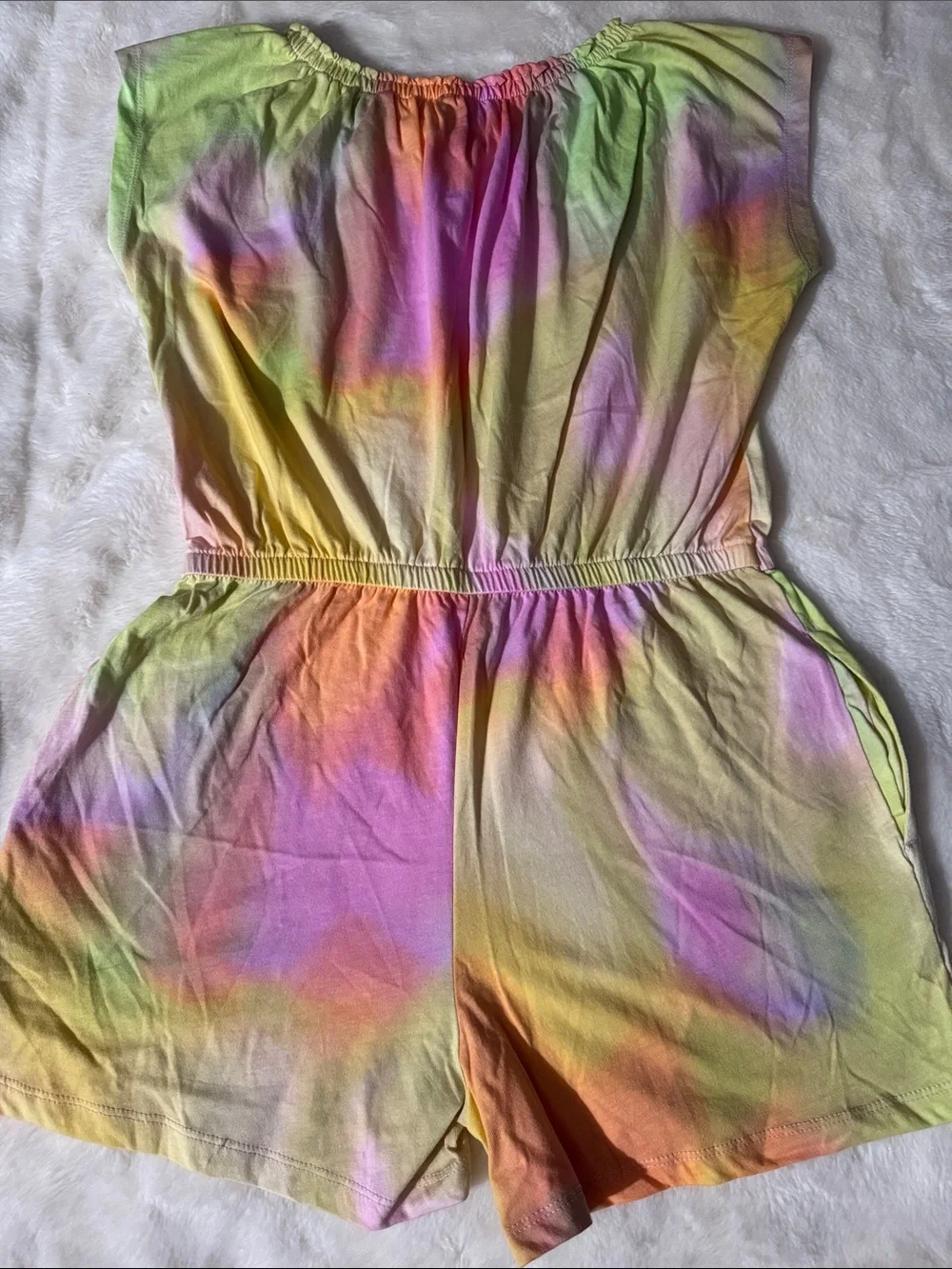 Old Navy Tie-Dye Short Sleeve Girls Romper in Green, Orange, Pink, Purple